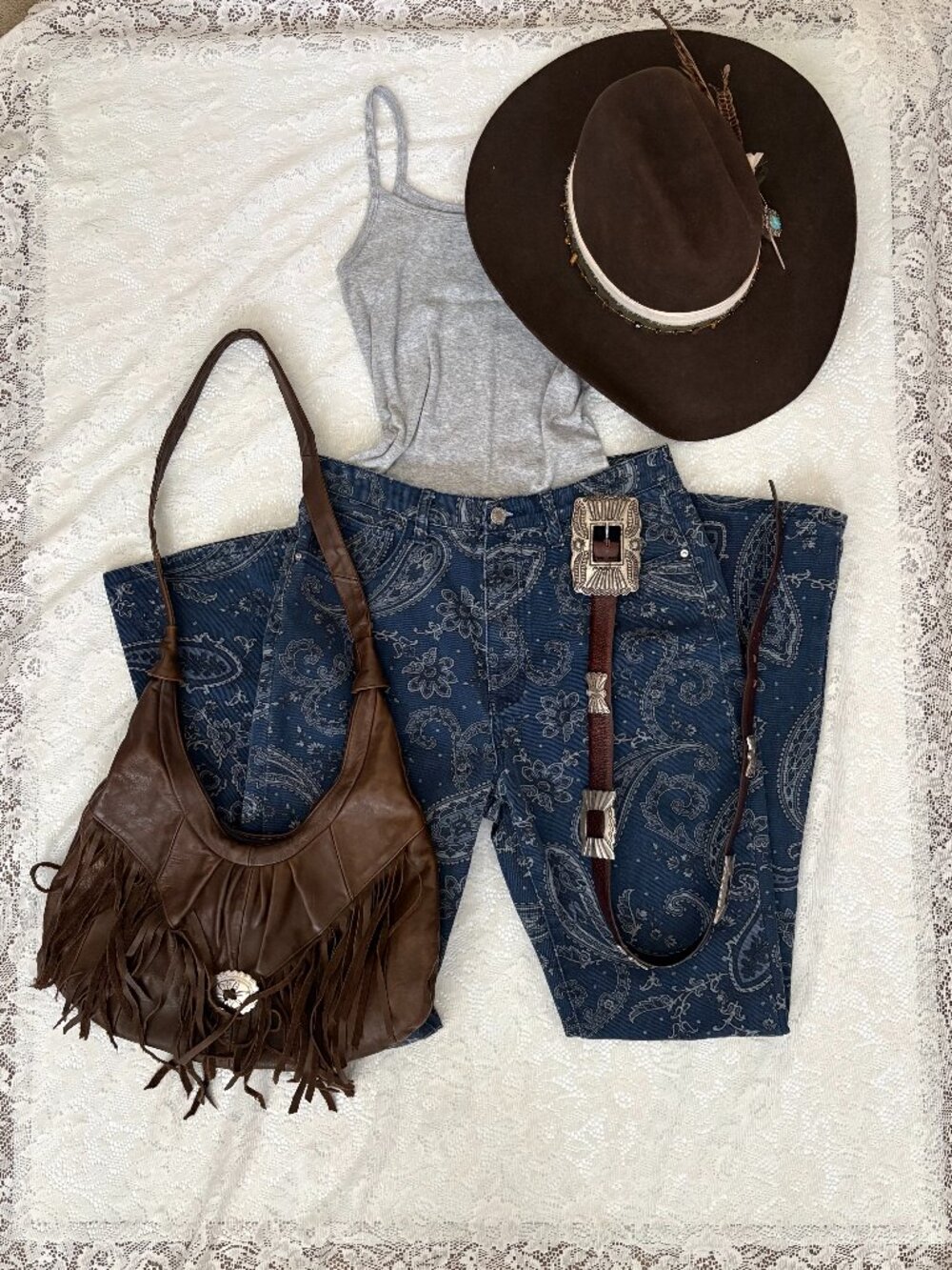 WeWoreWhat Paisley Straight Leg High Waisted Blue and White Denim Jeans Size 29